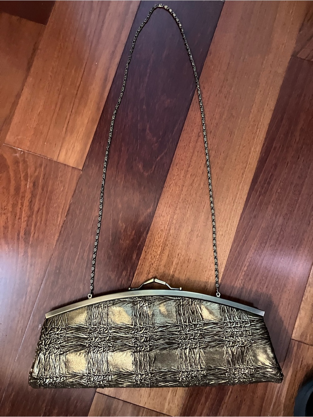 Chinese Laundry Metallic Bronze Woven Evening Clutch with Chain